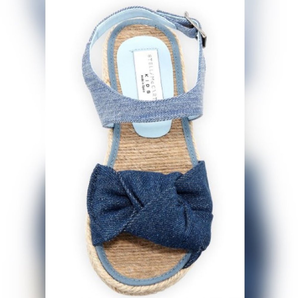Stella McCartney Kids Sandals 5.5 Blue Denim Bow Espadrille Designer NEW